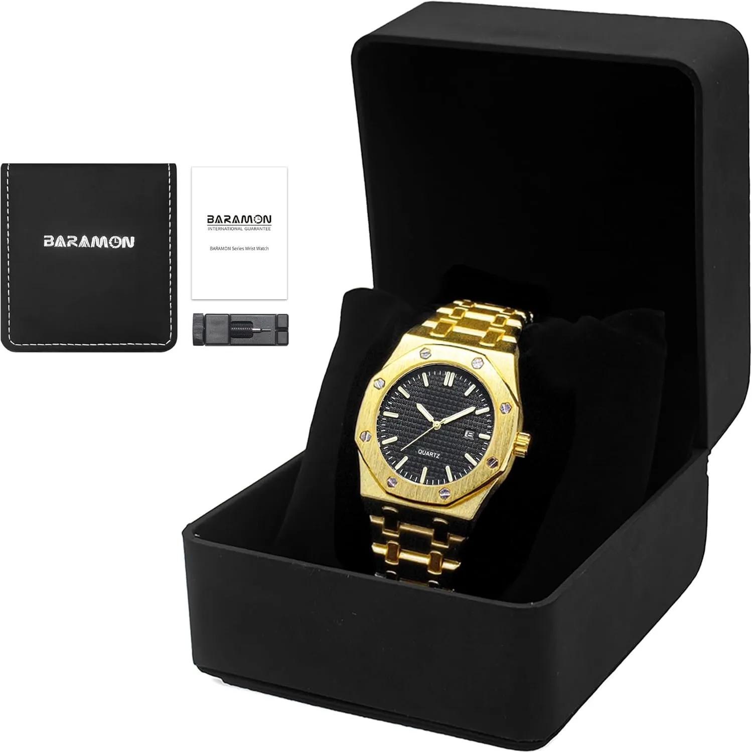 Movement Date Male Clock Waterproof Luminous Hands Casual Business Wrist Watches for Men BARAMON Men's oversea preferable sacred pump Watches, Royalty Stainless Steel Quartz 