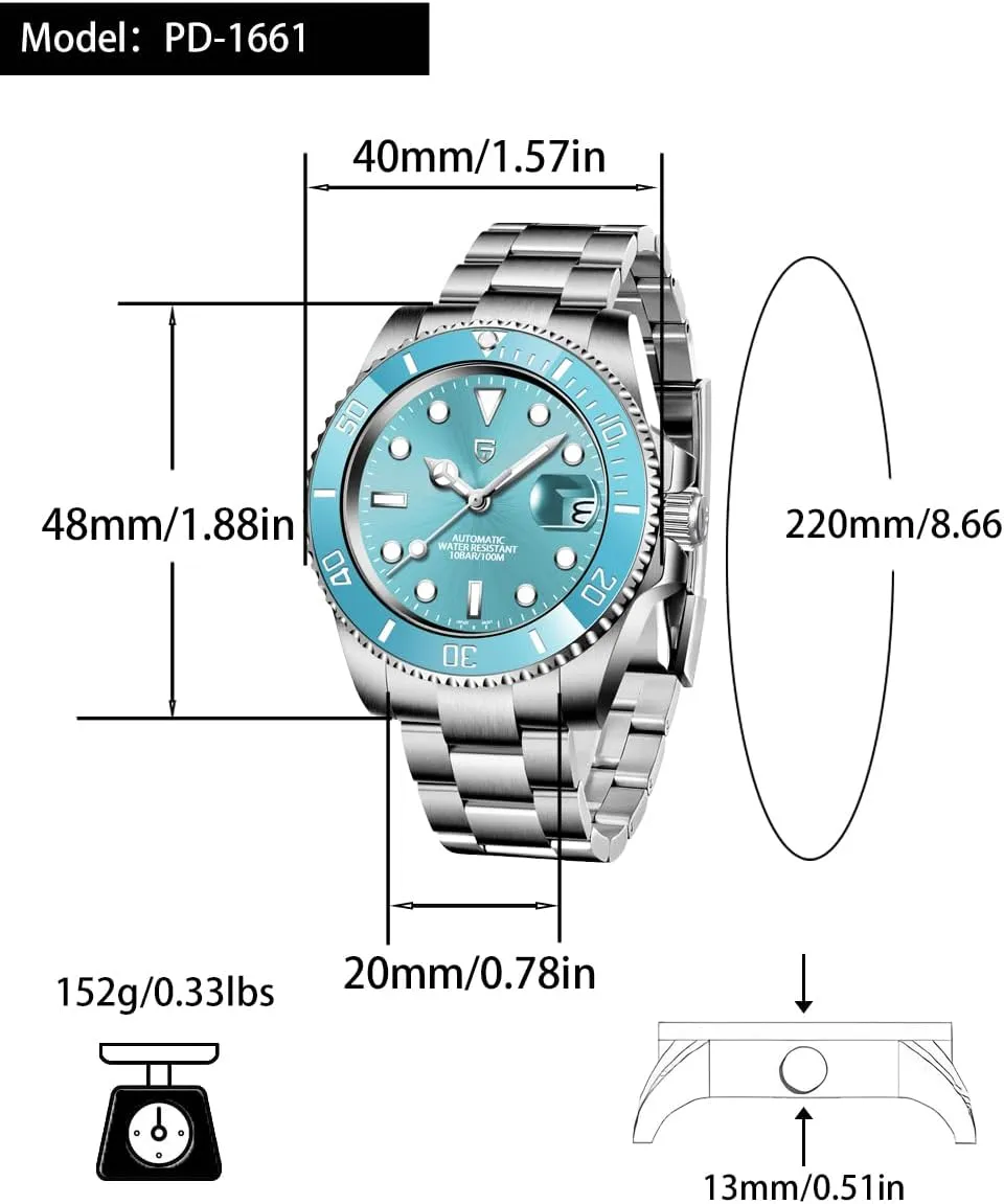 Movement, Stainless architect Steel Waterproof Luminous Calendar Pagani Design Watches for Men, Automatic Watch,Japanese 