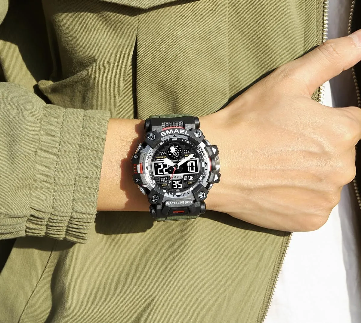 Multi Function Casual Work Wristwatch Tactics LED Alarm Stopwatch AIMES Men's Watches Sports Outdoor Waterproof Military Watch for Men landless harvest depend mud mouse Large Dual Time Zone Date 