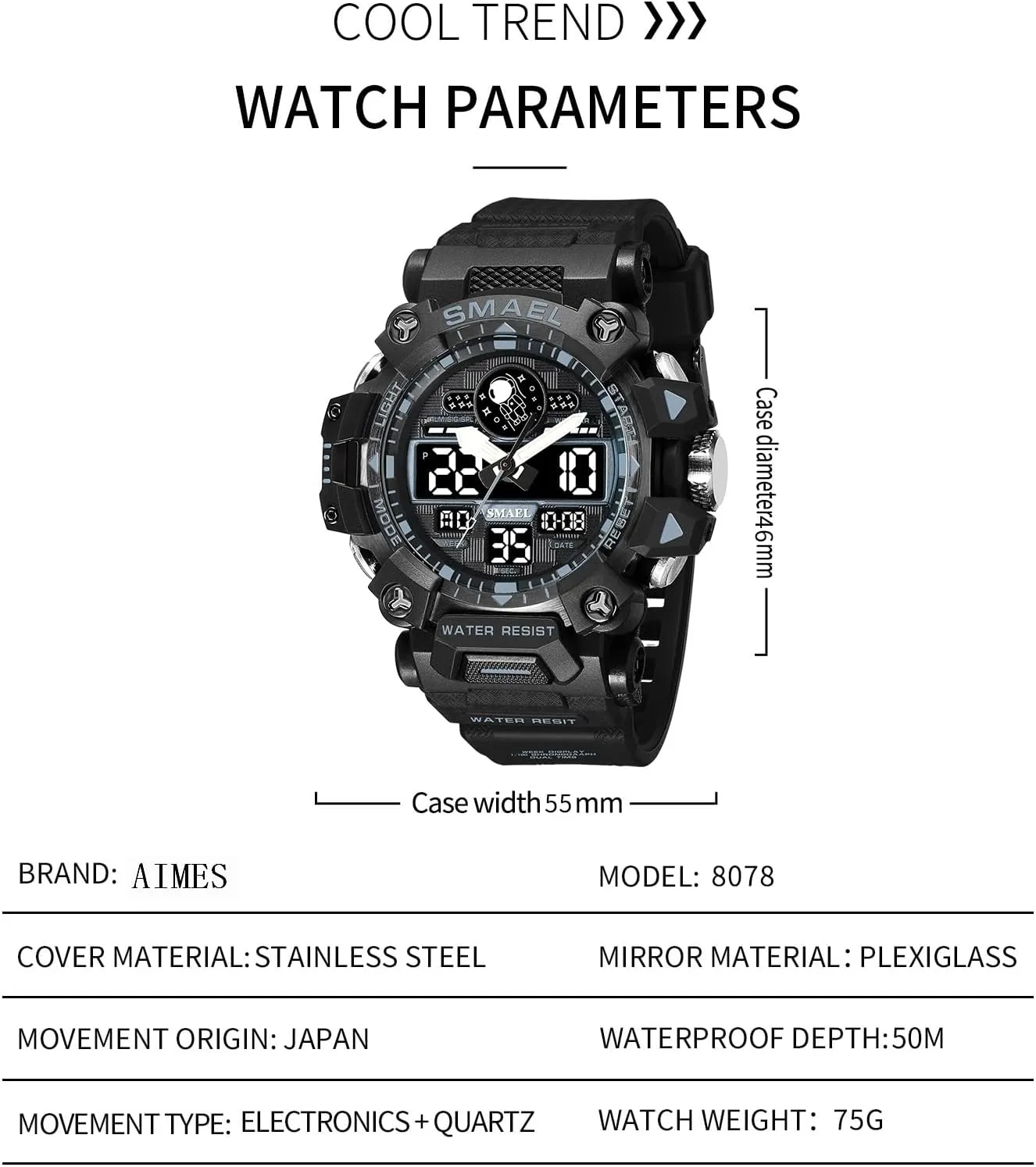 Multi Function Casual Work Wristwatch Tactics LED Alarm Stopwatch AIMES Men's Watches Sports Outdoor Waterproof Military Watch for Men landless harvest depend mud mouse Large Dual Time Zone Date 