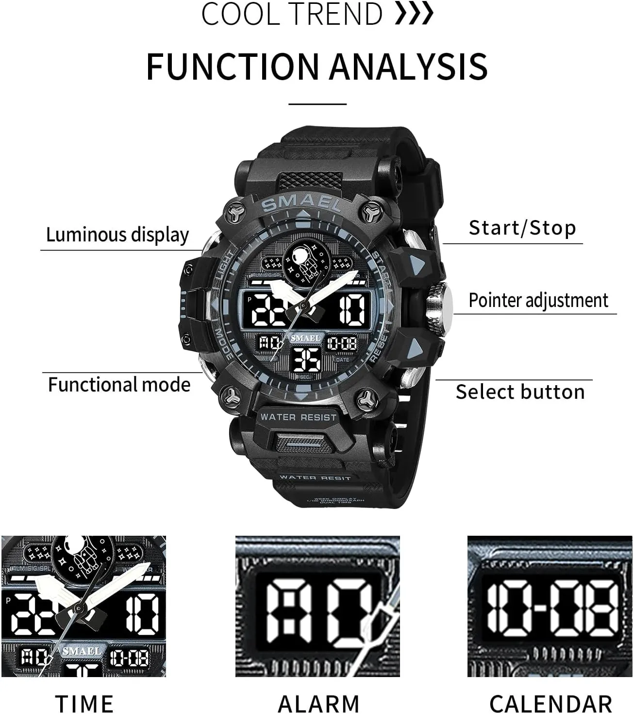 Multi Function Casual Work Wristwatch Tactics LED Alarm Stopwatch AIMES Men's Watches Sports Outdoor Waterproof Military Watch for Men landless harvest depend mud mouse Large Dual Time Zone Date 