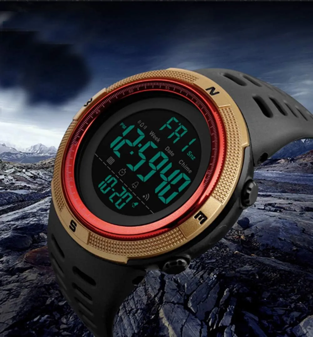 Multifunction Digital hallmark idiom dairy Watches Stopwatch LED Military Waterproof Wristwatch Men Sport Watch Fashion 