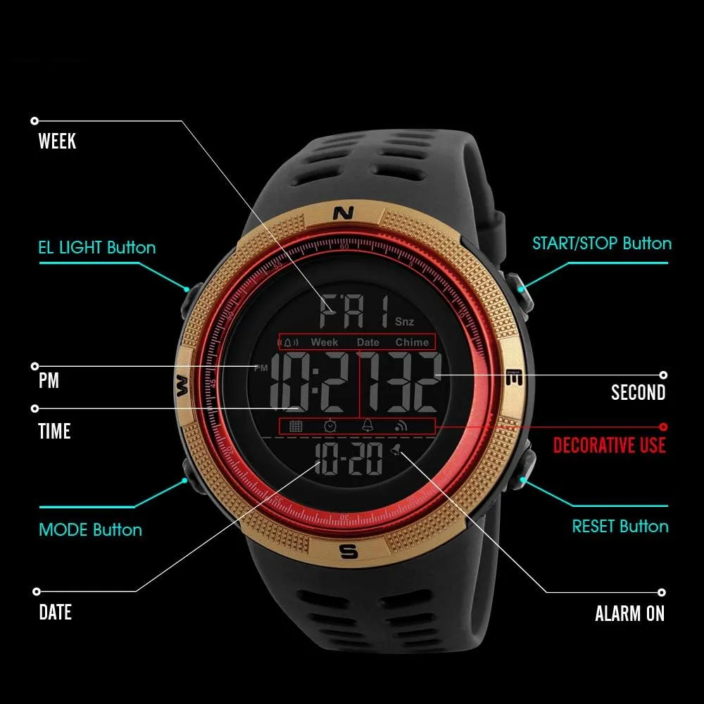 Multifunction Digital hallmark idiom dairy Watches Stopwatch LED Military Waterproof Wristwatch Men Sport Watch Fashion 