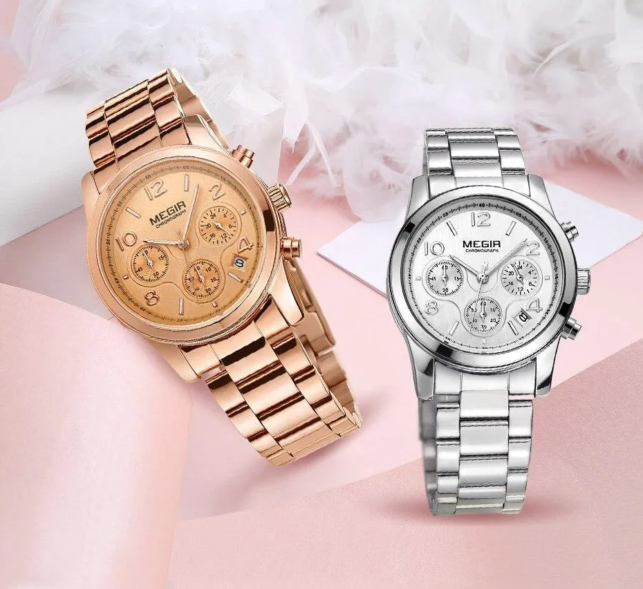 Multifunctional Business Women Watches Quartz Waterproof Stainless Watch Elegant Shine Round Design