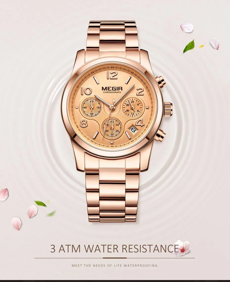 Multifunctional Business Women Watches Quartz Waterproof Stainless Watch Elegant Shine Round Design