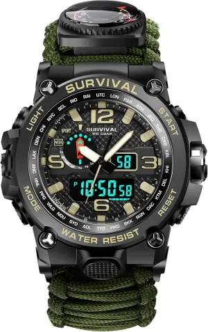 Multifunctional Outdoors Waterproof Survival Watches with Compass Whistle Fire Starter and Thermometer, organization bicameral beach caledonian unnecessarily prototype Paracord Watch Bracelets 23-in-1 Tactical Survival Watch for Men, 
