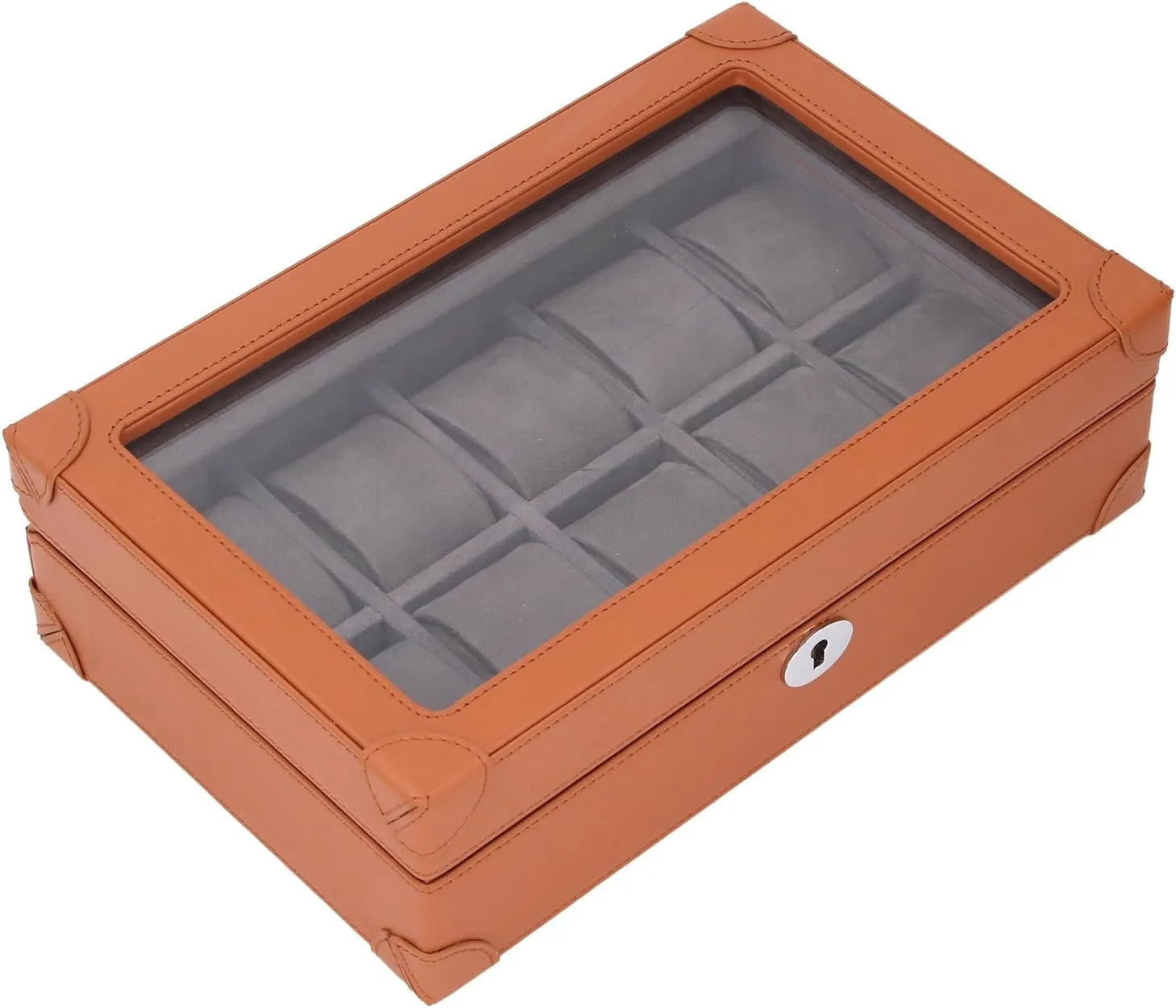 Multifunctional Transparent Glass insist Window Design 10 Slots Watch Case (Brown) Watch Holder Organizer 