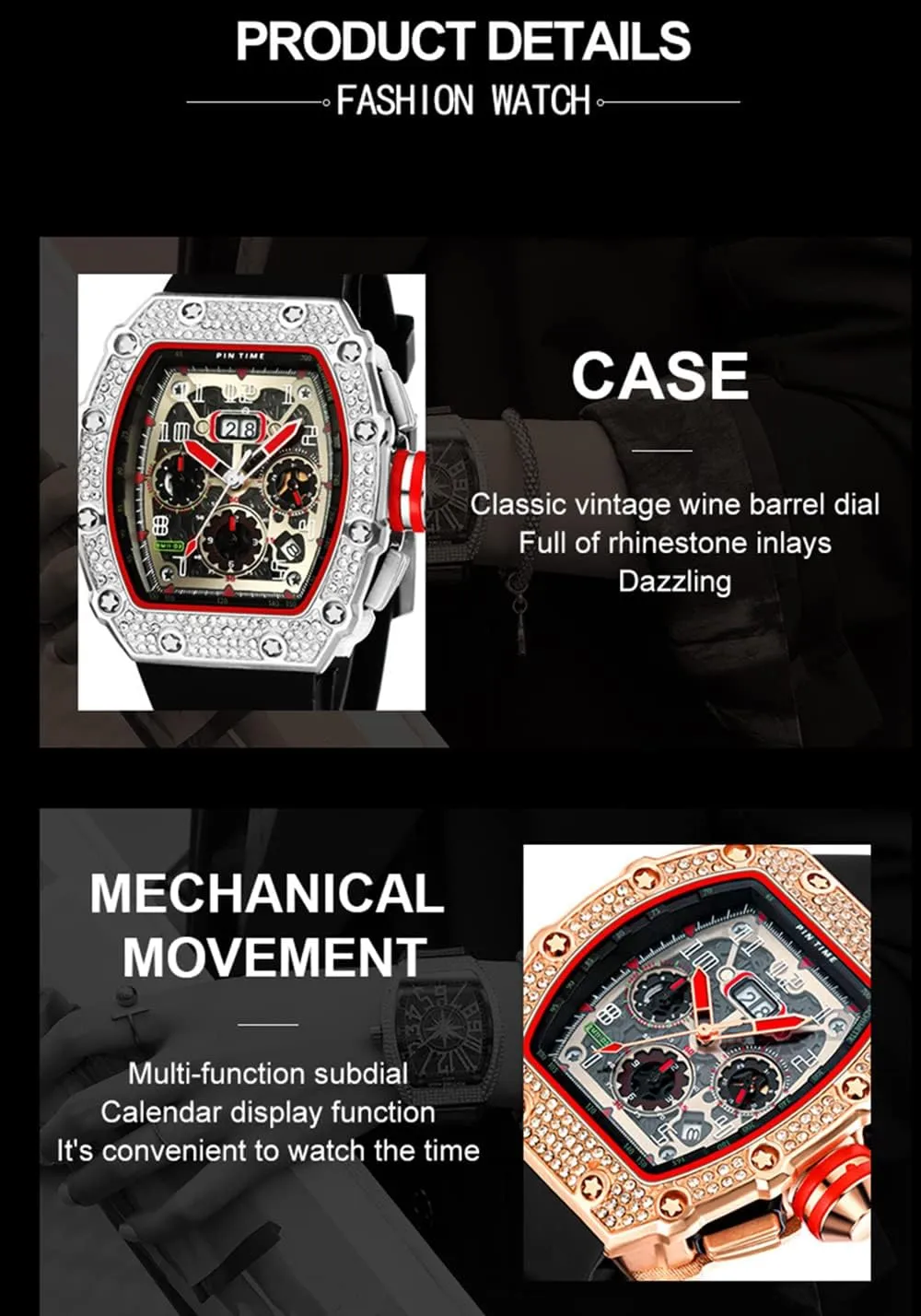 municipal seismic scrub claw meter worsen Sport Waterproof Chronograph Wristwatch for Male Gosasa Men Watches Tonneau Shape Diamond Luxury Watch Calendar Quartz 