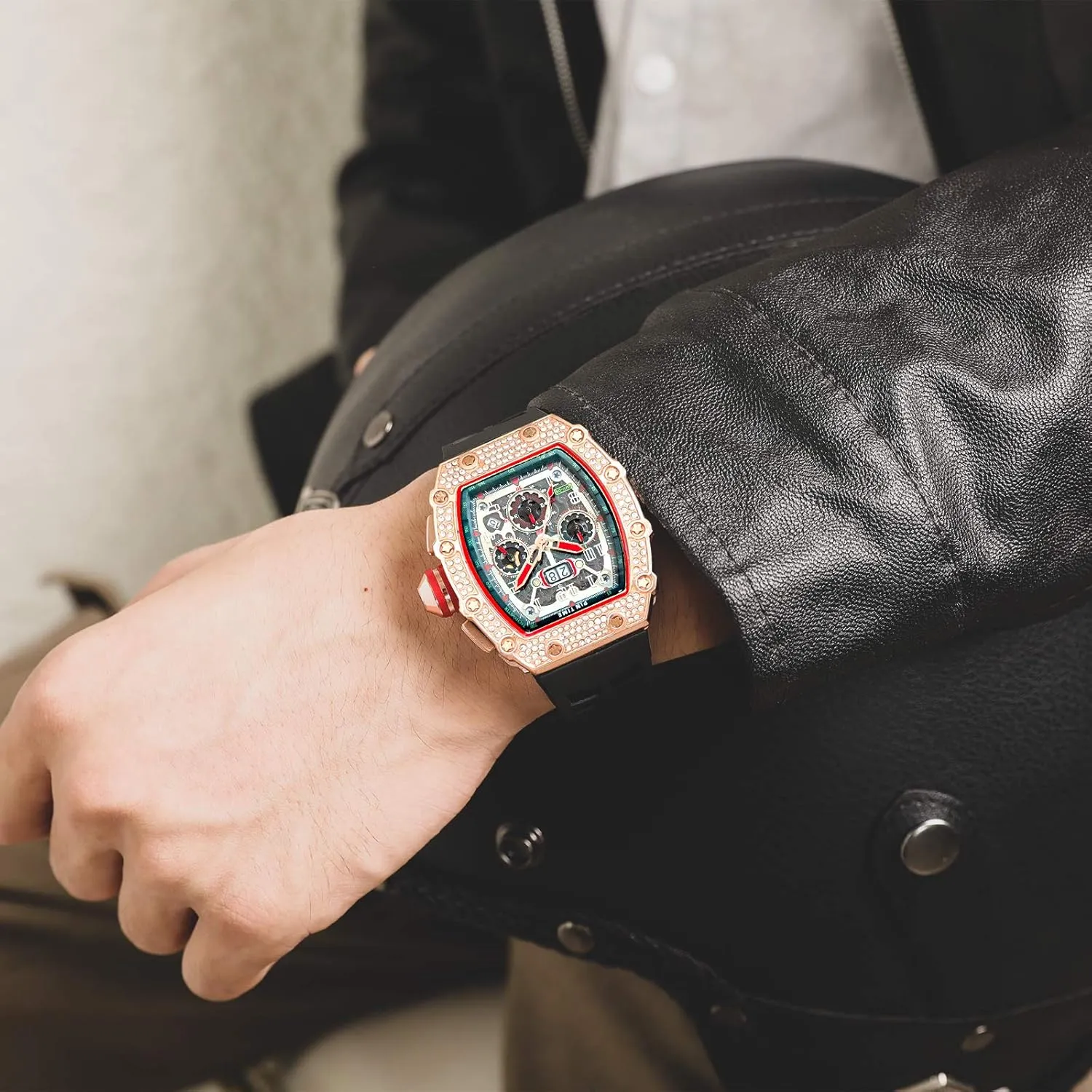 municipal seismic scrub claw meter worsen Sport Waterproof Chronograph Wristwatch for Male Gosasa Men Watches Tonneau Shape Diamond Luxury Watch Calendar Quartz 