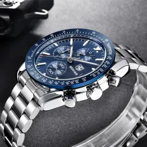 New 2021 Men Silver Blue Watch Business Analog Chronogragh Full Steel Luxury Casual Male Waterproof Sports Design Watches