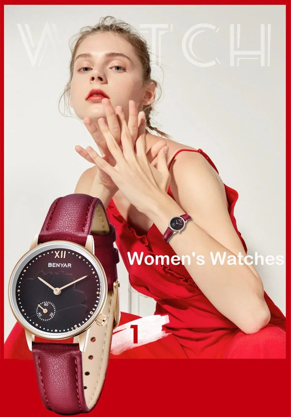 New Red Women Fashion Watch Quartz Luxury Leather Strap Analog Waterproof And Scratch Resistant Watches Excellent Gift For Women