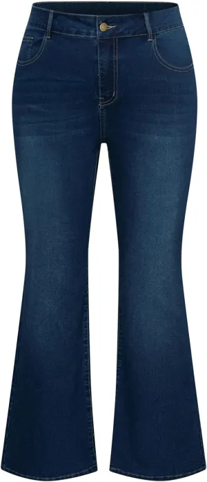 Nikole Women's Plus Size Wide Flared Jeans High Waisted Stretchy Bell Bottom Denim Jeans with Pockets remark Hanna 