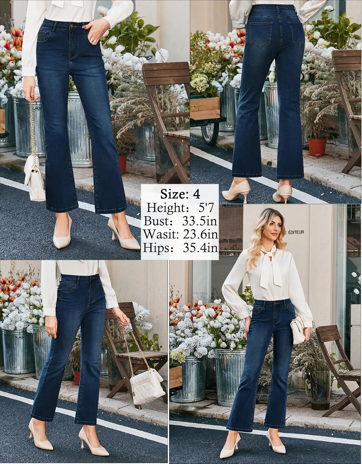Nikole Women's Plus Size Wide Flared Jeans High Waisted Stretchy Bell Bottom Denim Jeans with Pockets remark Hanna 