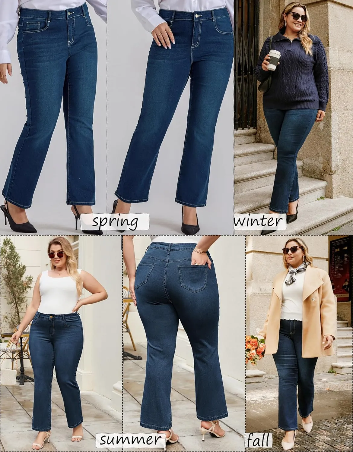 Nikole Women's Plus Size Wide Flared Jeans High Waisted Stretchy Bell Bottom Denim Jeans with Pockets remark Hanna 