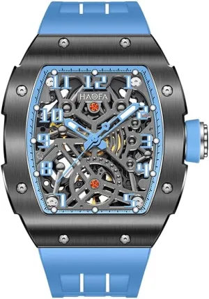 Normal raw hibernate Business Casual 1980A Haofa Skeleton Automatic Mechanical Watch for Men Double-Side Hollow Dial Stainless Steel Sapphire Luminous Waterproof Mens Watch 