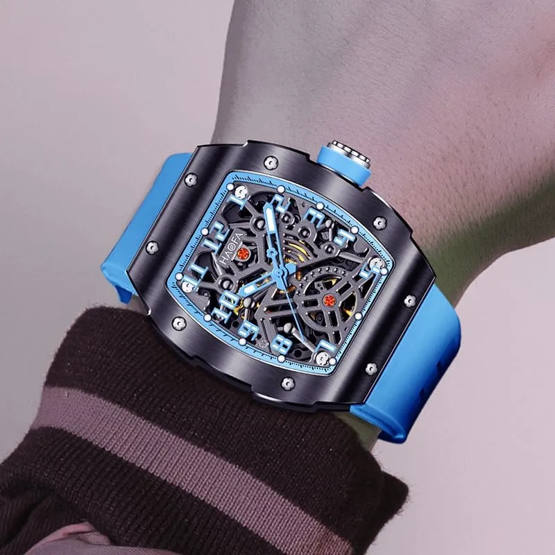 Normal raw hibernate Business Casual 1980A Haofa Skeleton Automatic Mechanical Watch for Men Double-Side Hollow Dial Stainless Steel Sapphire Luminous Waterproof Mens Watch 