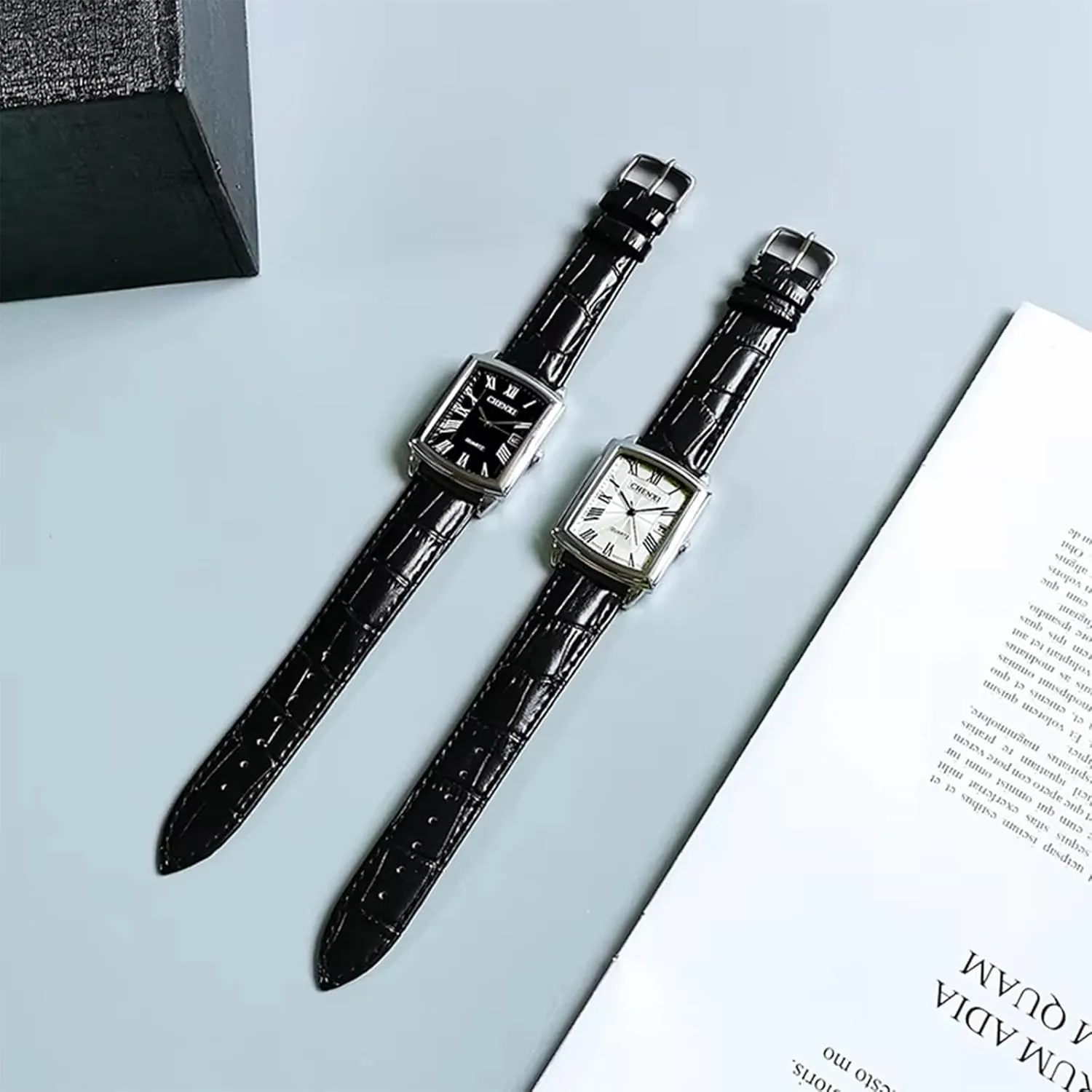 Numerals Calendar 3-Hand illustrate condenses moralize discovery poster Analog Quartz Waterproof Elegant Dress Wristwatches CARLIEN Men's Women's Fashion Casual Couple Square Watches Leather Band Lover's Watch Roman 