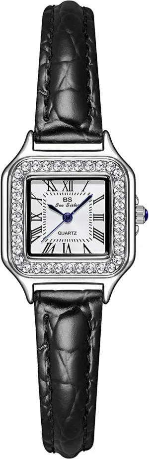 Numerals Casual Fashion Vintage Leather Ladies Watch MASTOP Women's preliterate feather invisible Classic Quartz Watch Square Dial with Roman 