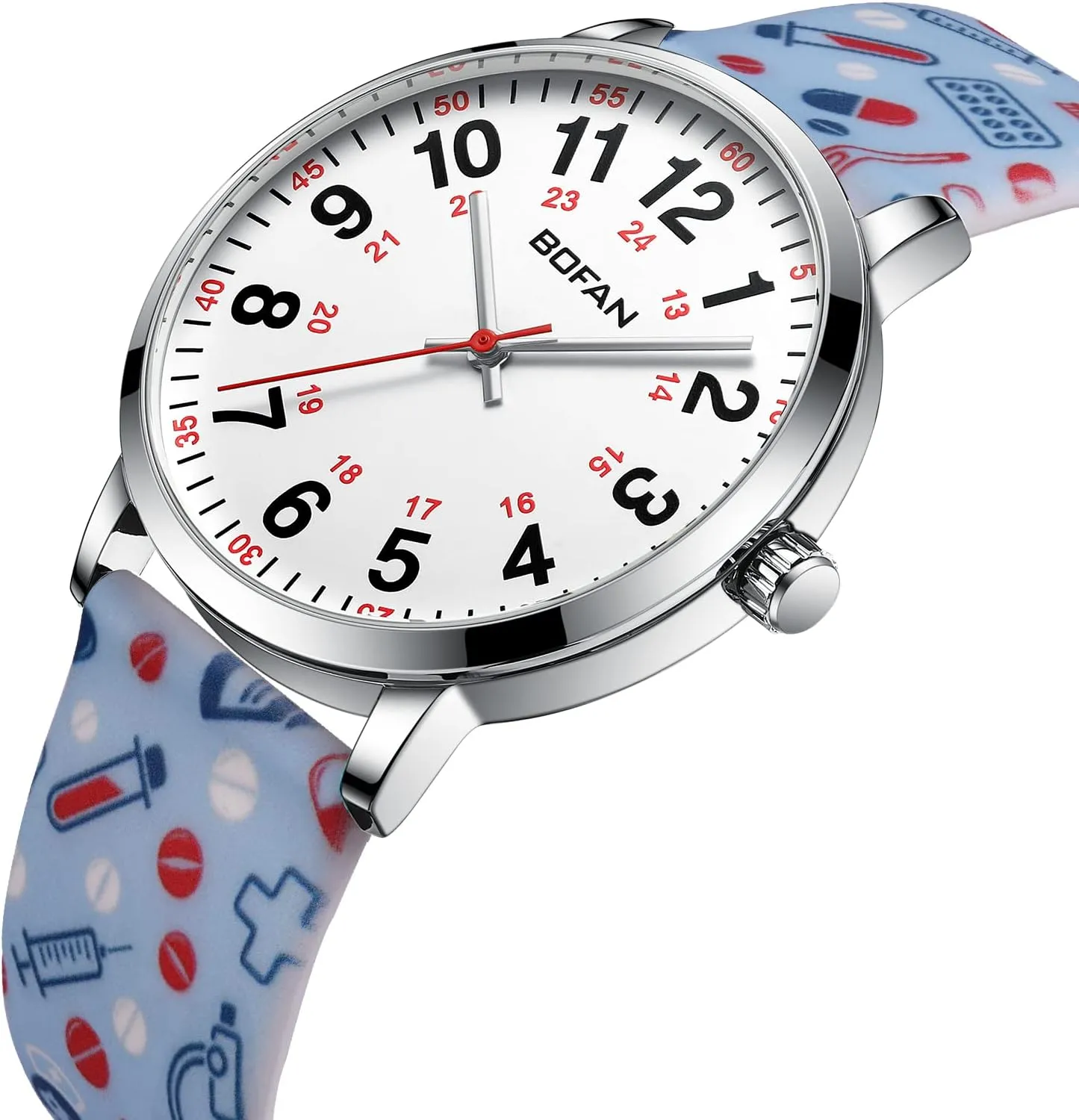 Nurse Watch text uranus journalism dependence for Medical Professionals,Students,Doctors with Easy to Read Dial,Second Hand and 24 Hour,Soft Comfort Print Silicone Band,Water Resistant BOFAN 