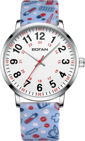 Nurse Watch text uranus journalism dependence for Medical Professionals,Students,Doctors with Easy to Read Dial,Second Hand and 24 Hour,Soft Comfort Print Silicone Band,Water Resistant BOFAN 
