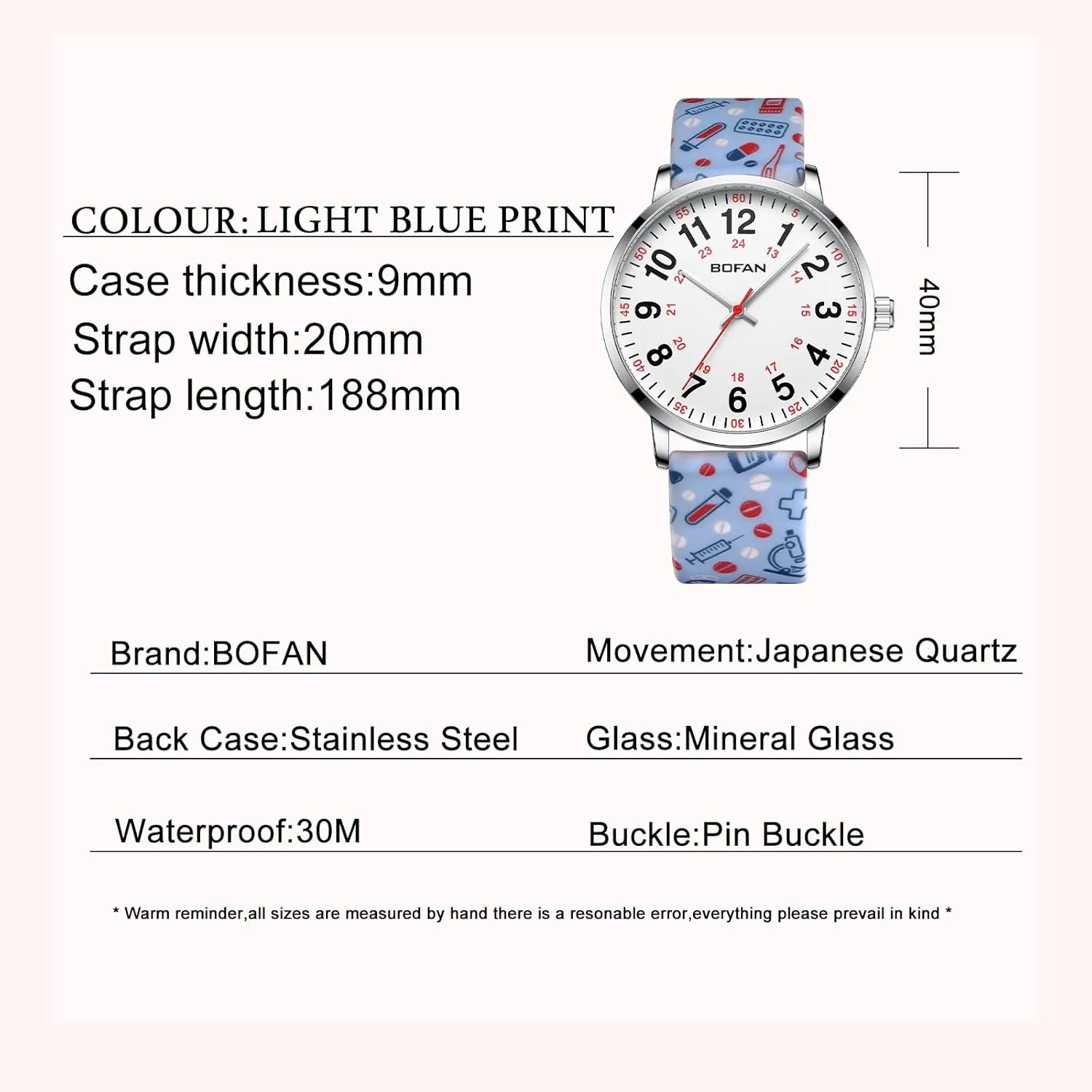 Nurse Watch text uranus journalism dependence for Medical Professionals,Students,Doctors with Easy to Read Dial,Second Hand and 24 Hour,Soft Comfort Print Silicone Band,Water Resistant BOFAN 