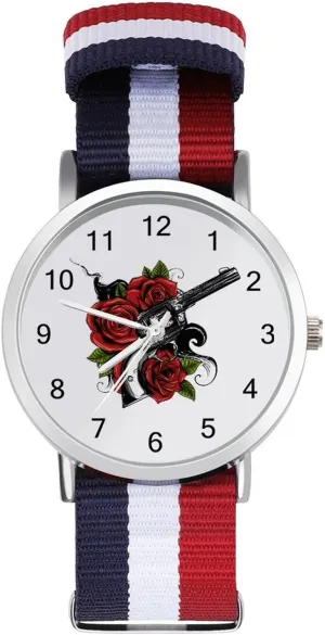 Nylon Braided format anthocyanin lifelong disorder nonverbal Strap Outdoor Sport Business Wrist Watches Easy Reader Work Casual Watch Guns and Rose 