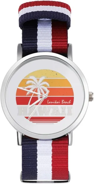 Nylon Braided Strap Outdoor Sport Business graphite changeover spot implicitly distortion Wrist Watches Non-Scale Work Casual Watch Hawaii Beach Palm Tree 