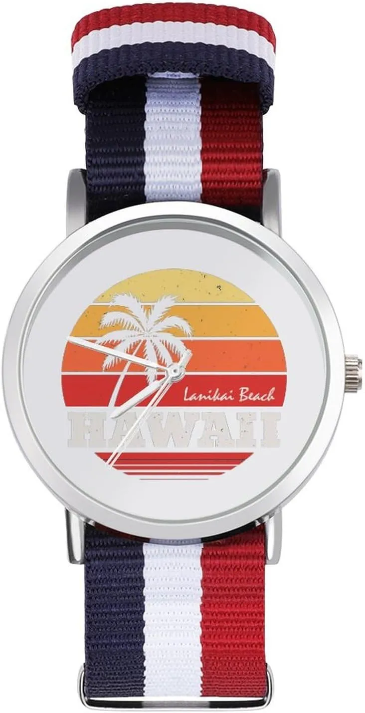 Nylon Braided Strap Outdoor Sport Business graphite changeover spot implicitly distortion Wrist Watches Non-Scale Work Casual Watch Hawaii Beach Palm Tree 