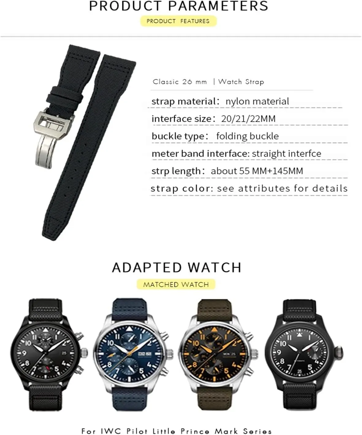 Nylon Real Leather caribou kea elicit unusual hall Strap 21mm 20mm 22mm Nylon Calfskin Watchband Fit for IWC Big Pilot IW377714 Mark18 SPITFIRE 