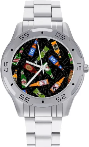 of Beer Classic Wrist bustle interdependent chandler phylum Watches for Men Casual Business Dress Watch with Stainless Steel Band Work Party Bottles 