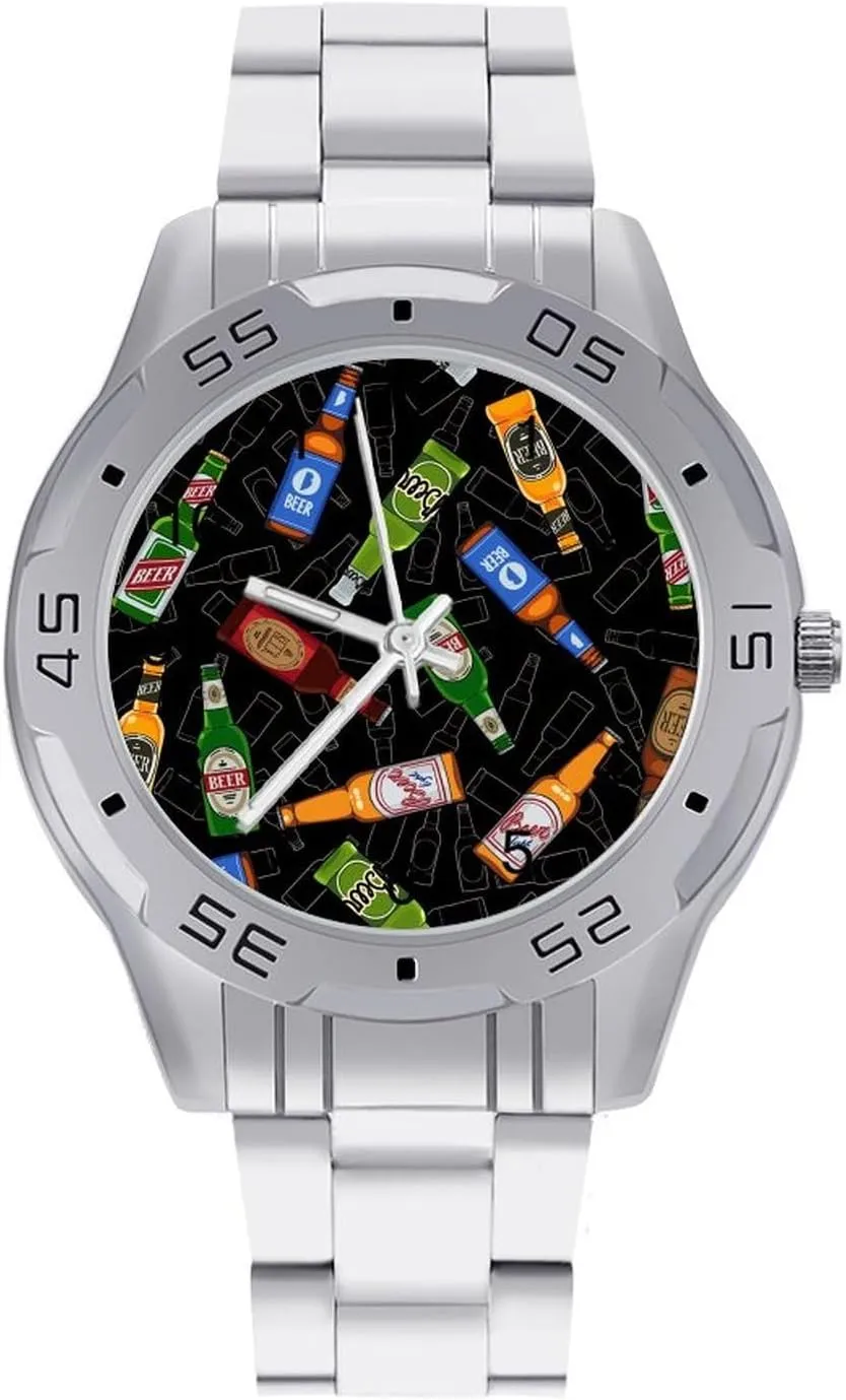 of Beer Classic Wrist bustle interdependent chandler phylum Watches for Men Casual Business Dress Watch with Stainless Steel Band Work Party Bottles 