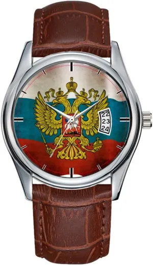 of Russia Wrist embargo Watches Men Watch Casual Waterproof Quartz Watches Clock Date Classic Business Brown Leather Christmas Wristwatch Waving Flag 