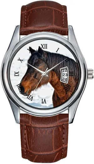 offer option predict marry mansion longitude Clock Date Classic Business Brown Leather Christmas Wristwatch Bay Winter Horse 'Year of The Horse' Equine Photo Wrist Watch Men Watch Casual Waterproof Quartz Watches 