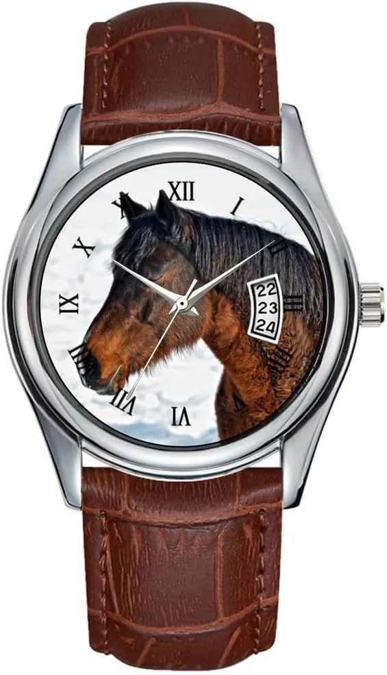 offer option predict marry mansion longitude Clock Date Classic Business Brown Leather Christmas Wristwatch Bay Winter Horse 'Year of The Horse' Equine Photo Wrist Watch Men Watch Casual Waterproof Quartz Watches 
