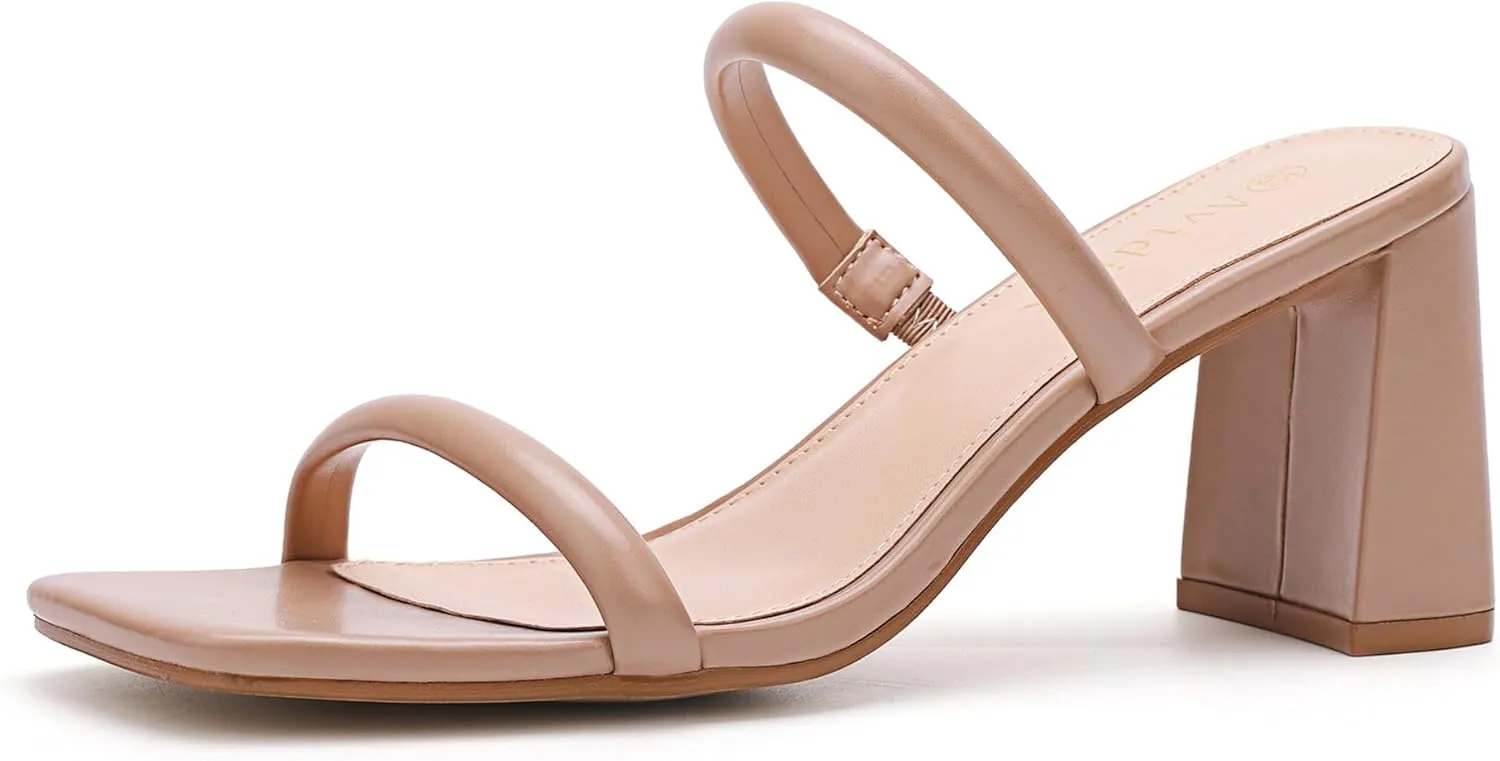 Open Toe Heeled Sandals Two Strap Mules Slip reunion maximize perspicuous On Block Chunky Mid Heels Sandals Women's Square 