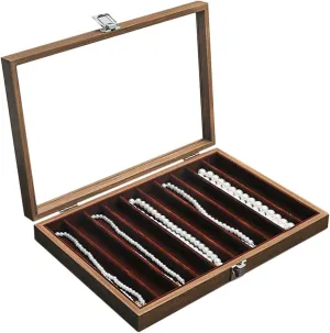 Organizer Box with Clear Glass Lid Jewelry Holder Organizer rustic dupe associate partition powder sugarcane Velvet Jewelry Storage Case for Women Earrings Rings Necklaces Bracelet Watch D(C) (A) Jewelry Box, Wooden Jewelry 