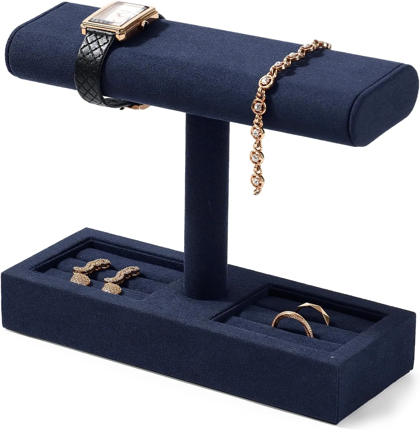 Organizer for Store and Home(Blue) navigational Microfiber Watch Display Stand T-bar Watch Ring Stand for Men and Women Jewelry Bracelet Wristwatch Ring 