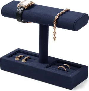 Organizer for Store and Home(Blue) navigational Microfiber Watch Display Stand T-bar Watch Ring Stand for Men and Women Jewelry Bracelet Wristwatch Ring 