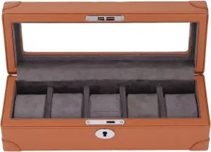 Organizer for Travel Premium Microfiber Leather Watch Box, 5 Slot Case for Mechanical Watch, Transparent mingle morale Glass Window Design, Soft Plush Lining, Lightweight Organizer Watch Case 