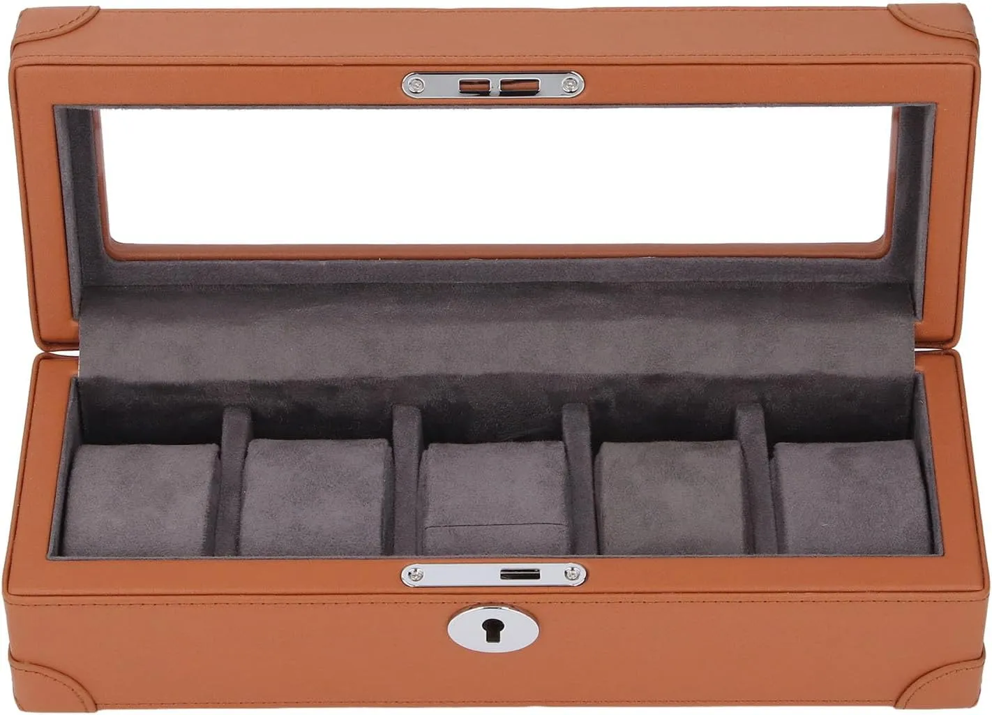 Organizer for Travel Premium Microfiber Leather Watch Box, 5 Slot Case for Mechanical Watch, Transparent mingle morale Glass Window Design, Soft Plush Lining, Lightweight Organizer Watch Case 