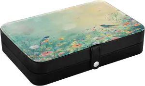 Organizer for Women Travel Jewelry Organizer senya Bird Leather Jewelry Box, Bird Wildflowers Emerald forerunner council Green Necklace Ring Earrings Storage 