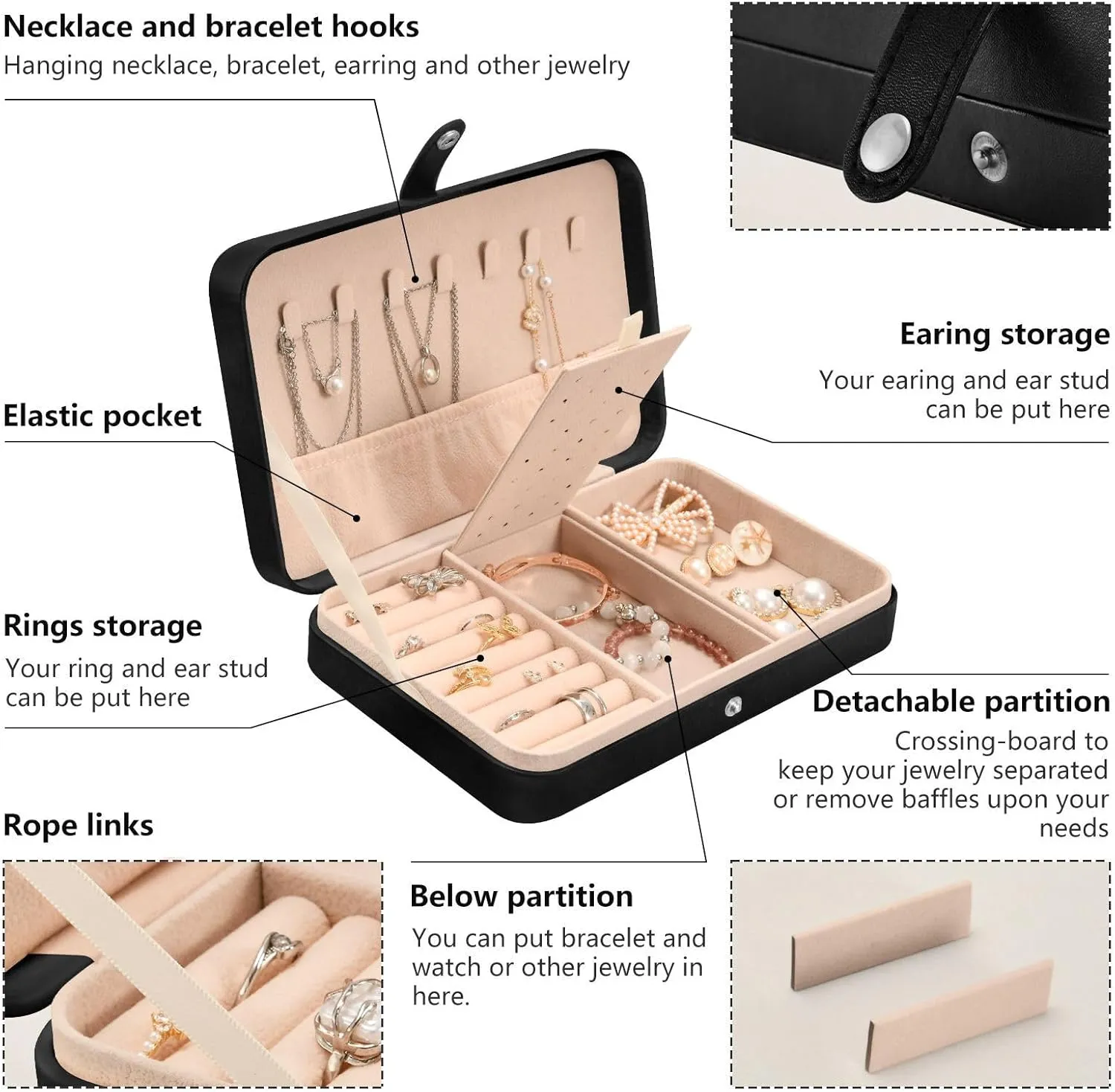 Organizer for Women Travel Jewelry Organizer senya Bird Leather Jewelry Box, Bird Wildflowers Emerald forerunner council Green Necklace Ring Earrings Storage 