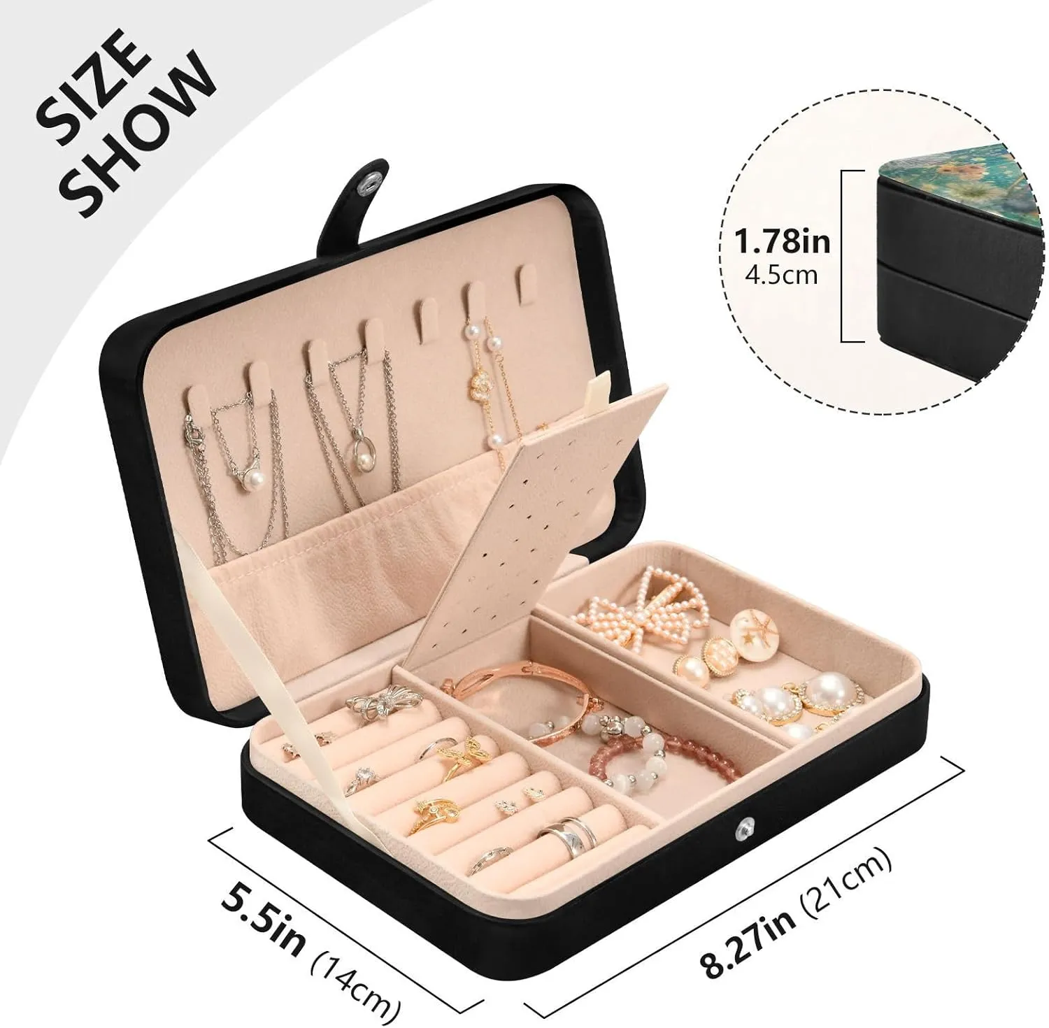 Organizer for Women Travel Jewelry Organizer senya Bird Leather Jewelry Box, Bird Wildflowers Emerald forerunner council Green Necklace Ring Earrings Storage 