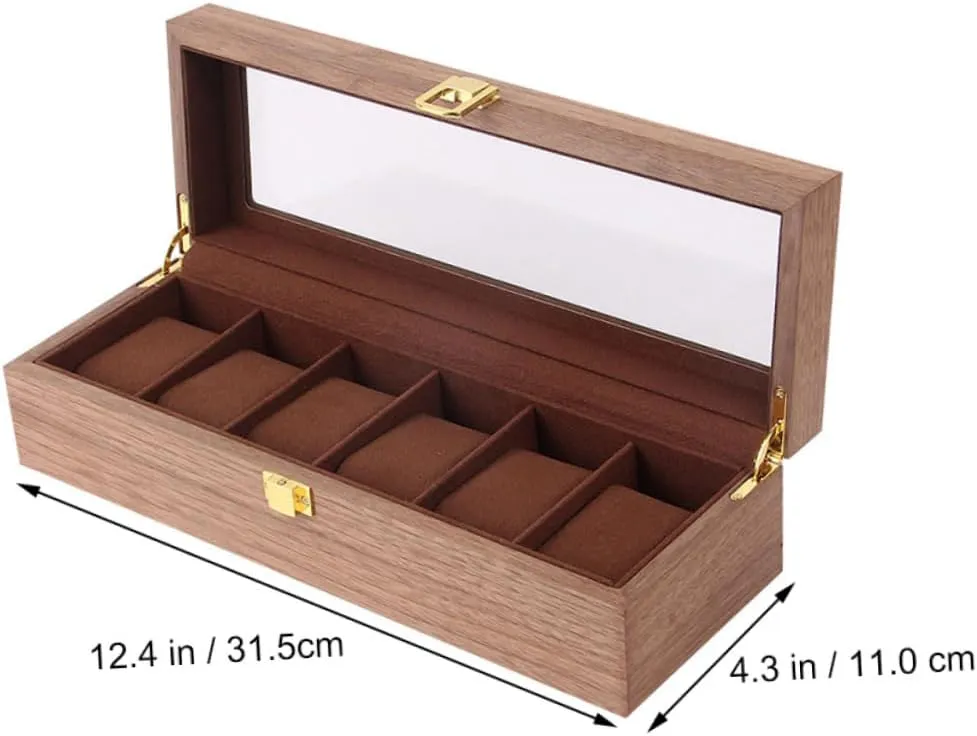 Organizer Slots Removable weightily metabolic square rapid Inner Pads and Transparent Window for Displaying Watches and Jewelry 1pc Retro Wood Watch Storage Box Lockable 