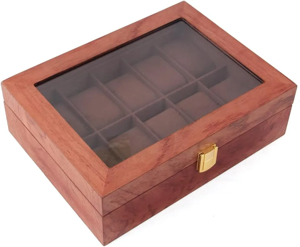 Organizer vas Jewelry Storage Box Men Women Wooden Watch Box Surprise Gift 10 Slots Vintage Watch Box Glass Lid Display 