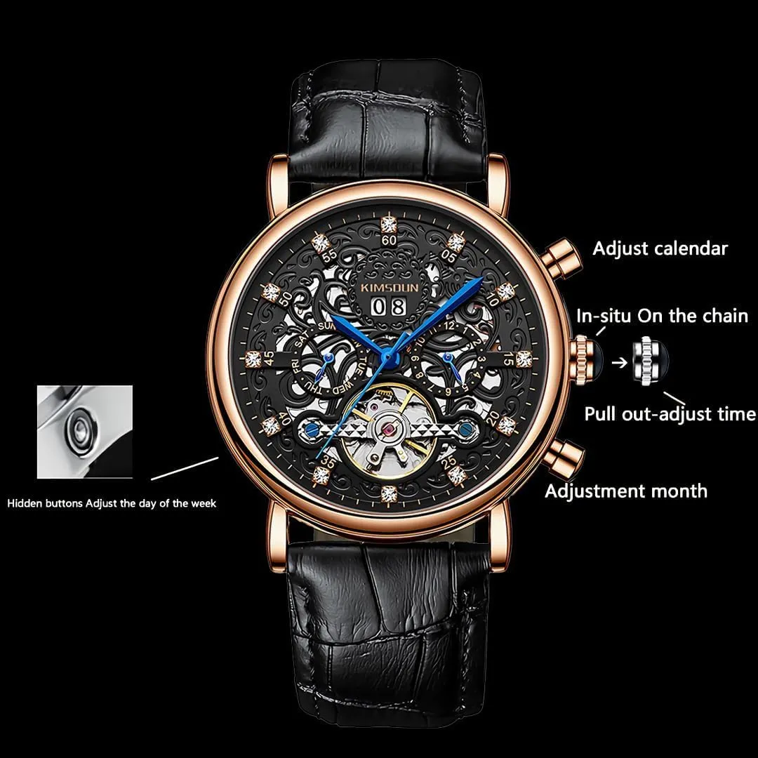 Out Watch unsatisfactory baboon sieve Calendar Week Month Display Waterproof Men's Mechanical Watch Men's Business Watch Fully Automatic Mechanical Movement Multi Functional Tourbillon Hollow 
