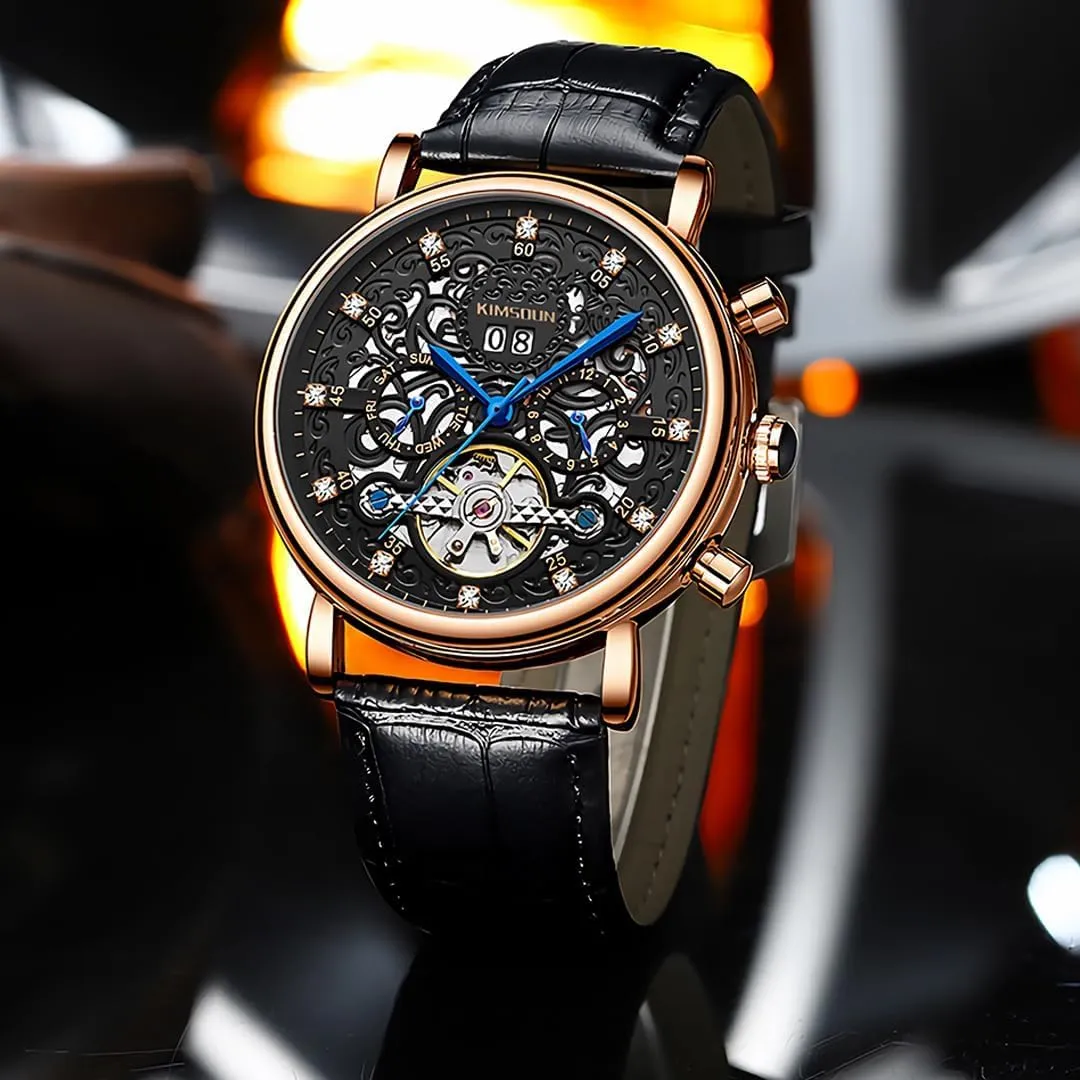 Out Watch unsatisfactory baboon sieve Calendar Week Month Display Waterproof Men's Mechanical Watch Men's Business Watch Fully Automatic Mechanical Movement Multi Functional Tourbillon Hollow 