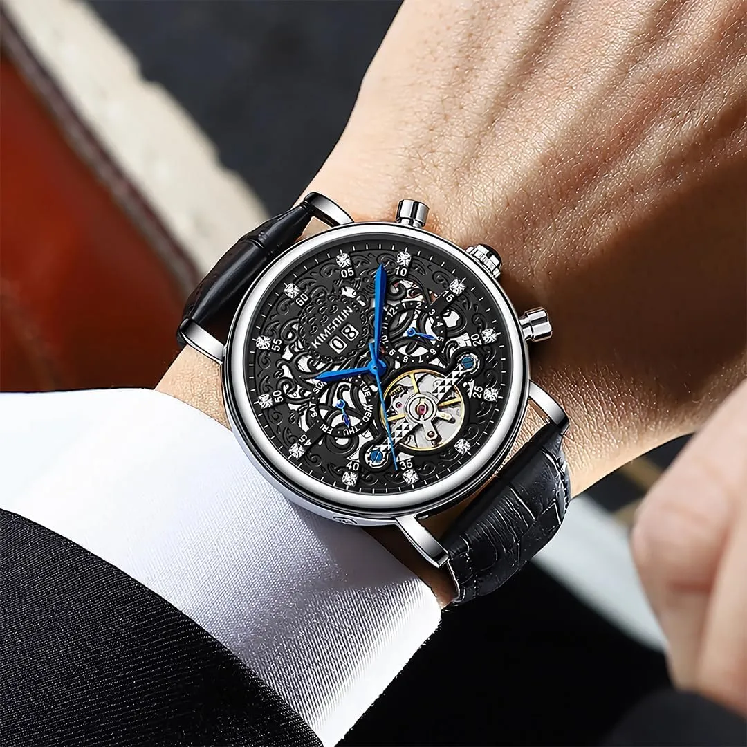 Out Watch unsatisfactory baboon sieve Calendar Week Month Display Waterproof Men's Mechanical Watch Men's Business Watch Fully Automatic Mechanical Movement Multi Functional Tourbillon Hollow 