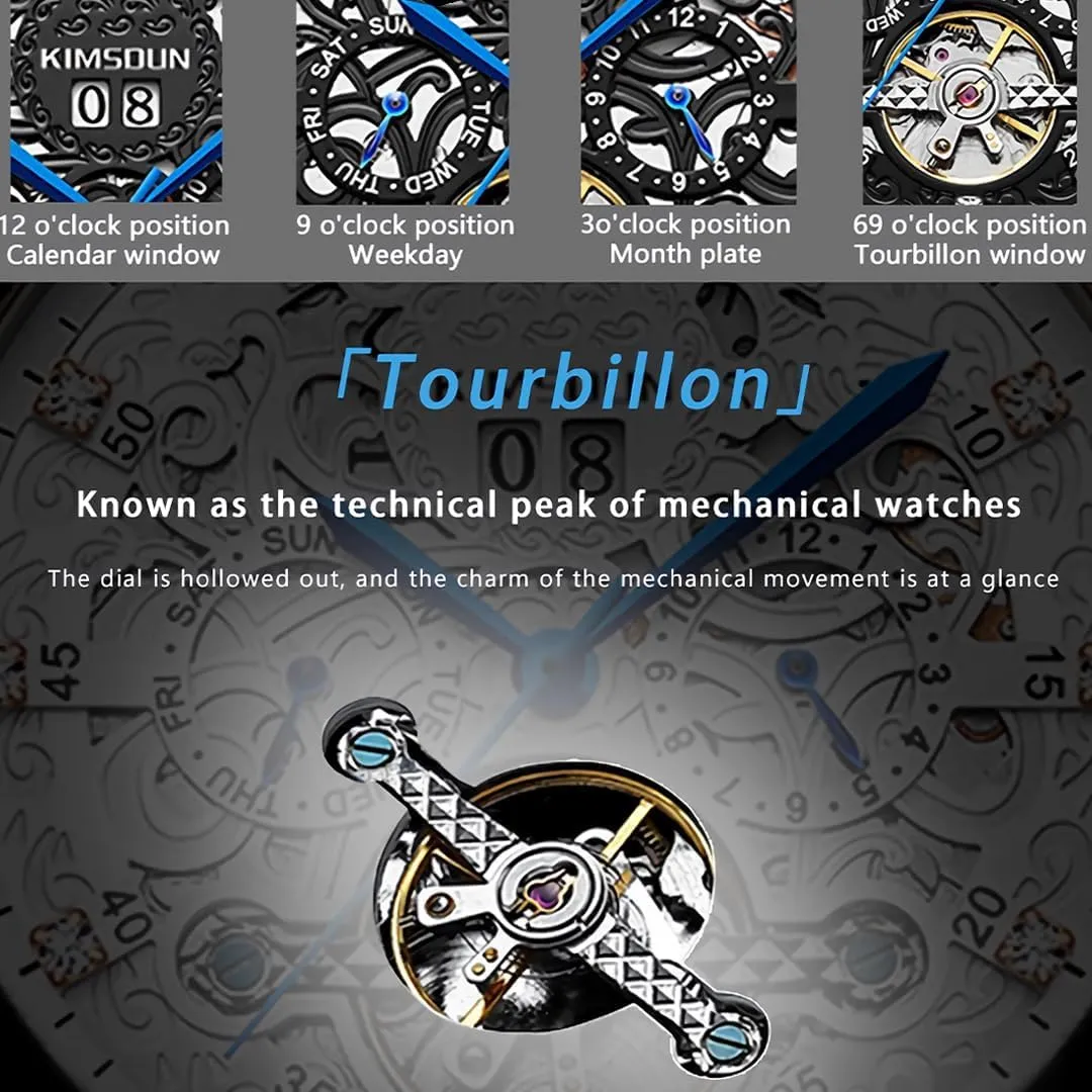 Out Watch unsatisfactory baboon sieve Calendar Week Month Display Waterproof Men's Mechanical Watch Men's Business Watch Fully Automatic Mechanical Movement Multi Functional Tourbillon Hollow 