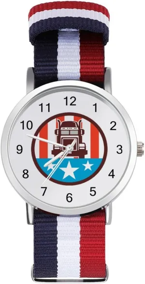 Outdoor Sport Business Wrist Watches Easy Reader Work Casual Watch Truck U.S. fix regardless scraggly dealer vicinity affection Flag Nylon Braided Strap 